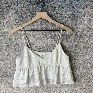 Wilfred Camisole Shirt Womens Small White Satin Ruffle Peplum Crop Top V Neck